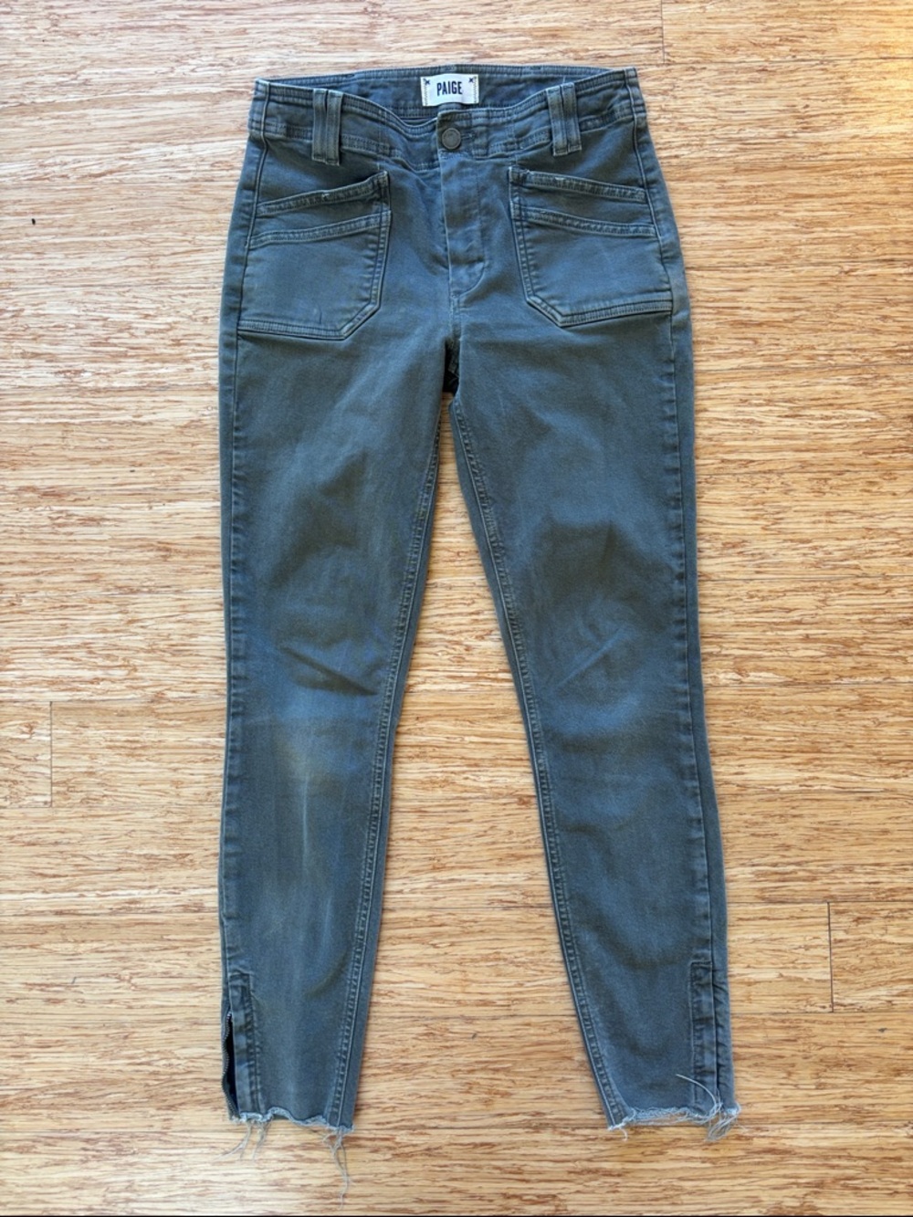 PAIGE Women's Olive Skinny Jeans with Front Utility Pockets